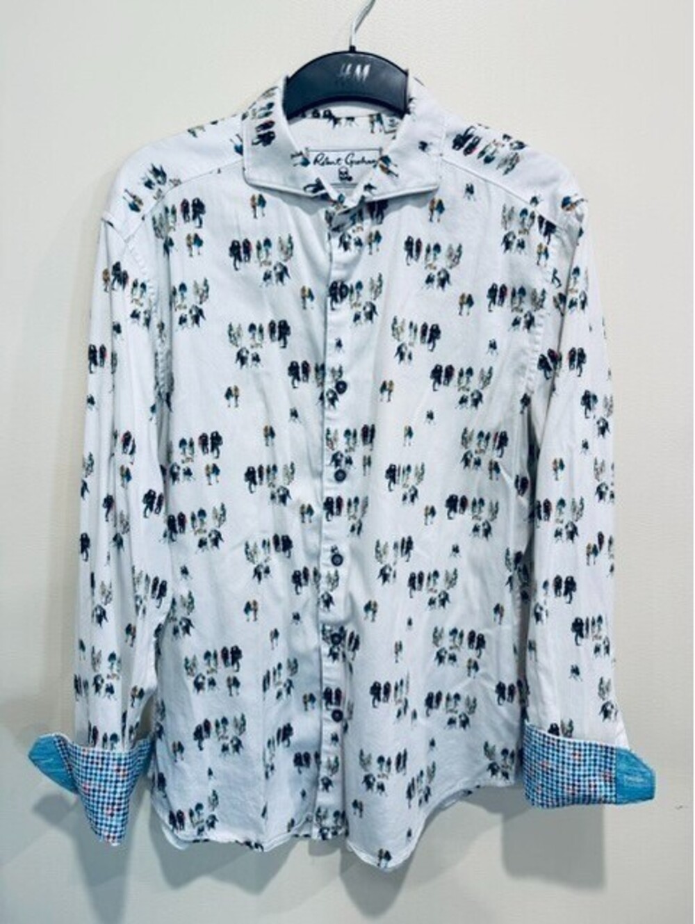 Robert Graham Mens M White Watercolor People Crowd Print Button Down Shirt Flip